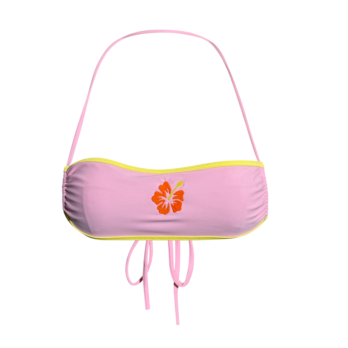 Fiore Bandeau Top- Pink- Embroidered Hibiscus