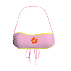 Fiore Bandeau Top- Pink- Embroidered Hibiscus