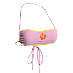 Fiore Bandeau Top- Pink- Embroidered Hibiscus