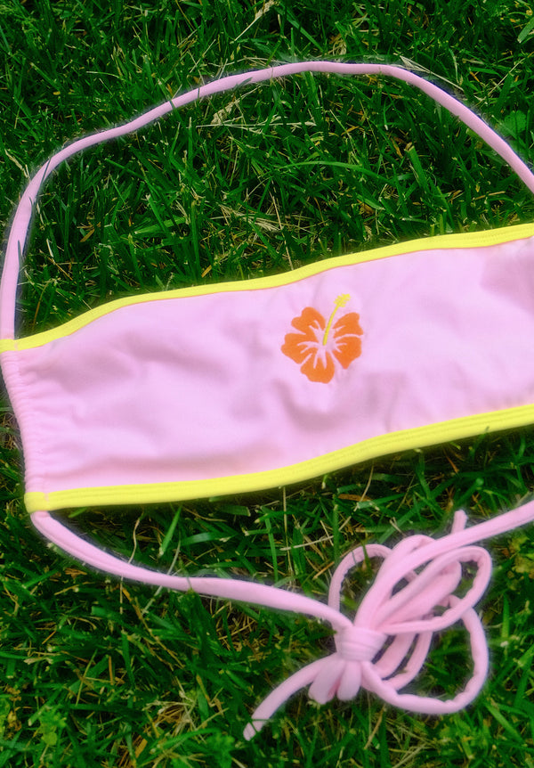 Fiore Bandeau Top- Pink- Embroidered Hibiscus